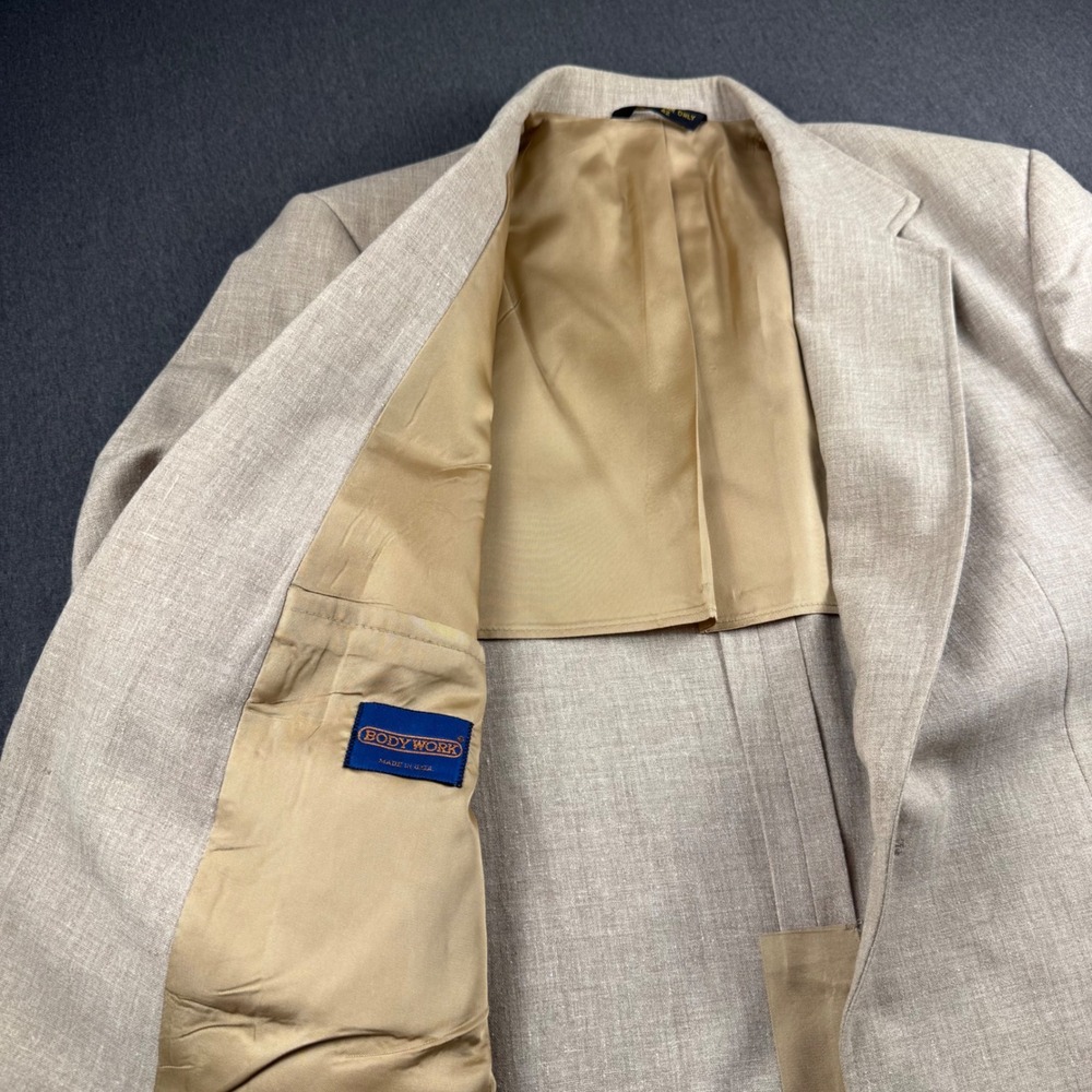 Body Work Mens linen Tan‎ 2 Button Blazer Sport Coat Made in USA Size 42 Regular